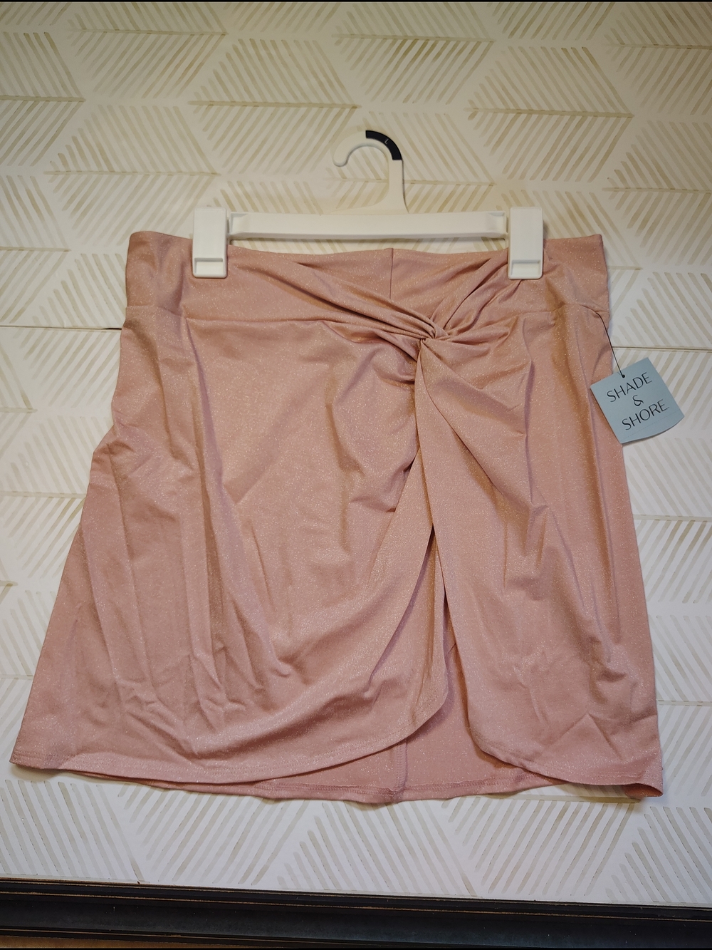 Shade & Shore Pink Twist-Front Mini Swim Skirt Large 12-14 Feminine Vacation Poo